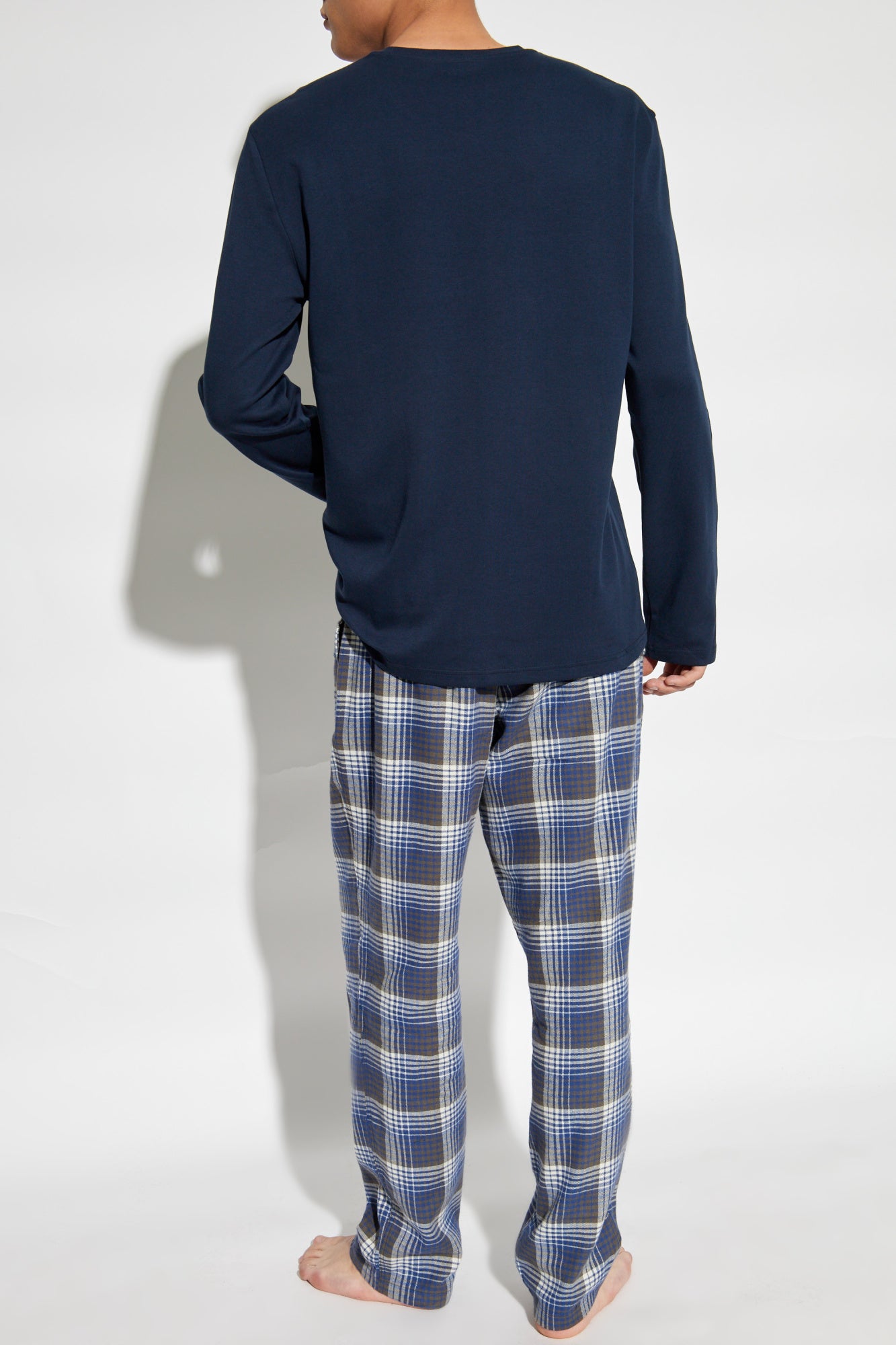Emporio Armani EA Pyjama Set Long-Sleeve Top and Check Trousers Navy-1