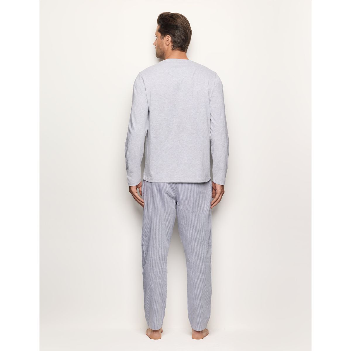 Yamamay Daily Pajamas Long Cotton-Jersey Pajama Set Light Melange Grey-1
