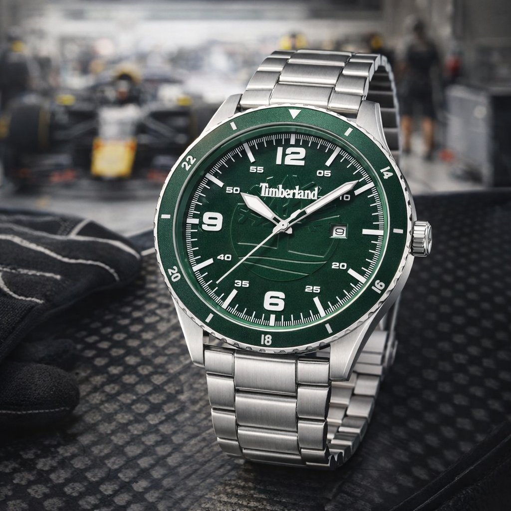 Timberland Ashmont 44mm Analog Watch Green Dial Silver Bracelet-1