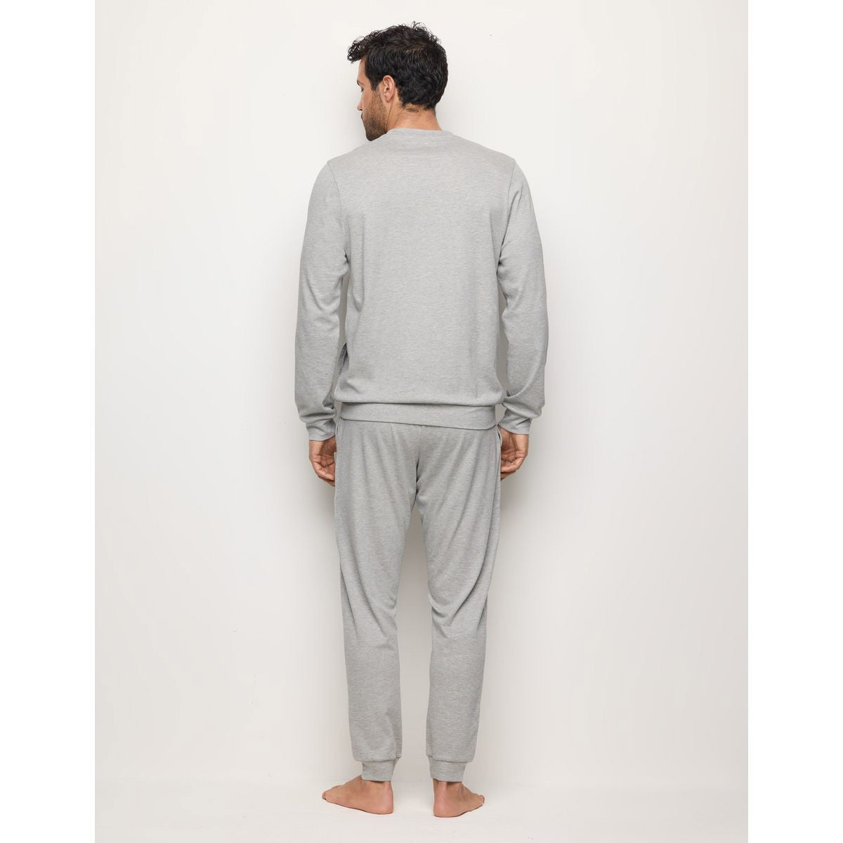 Yamamay Men's Long Melange Cotton Jersey Pyjamas with Pockets-1