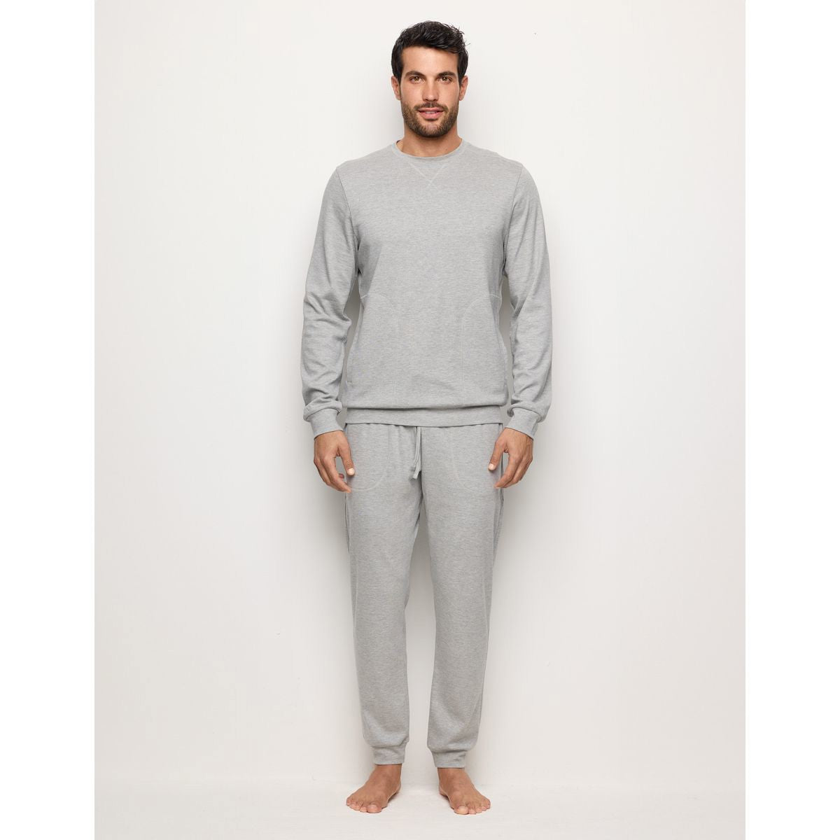 Yamamay Men's Long Melange Cotton Jersey Pyjamas with Pockets-1