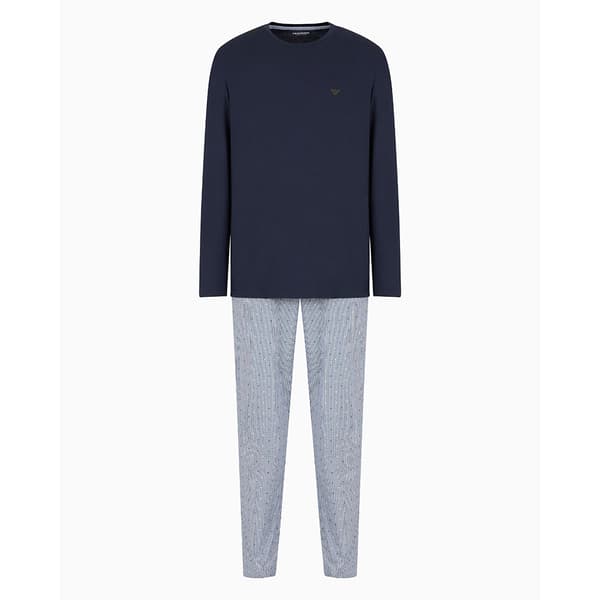 Emporio Armani Pyjama Set Long-Sleeve Jacquard Top & Trousers Navy-3