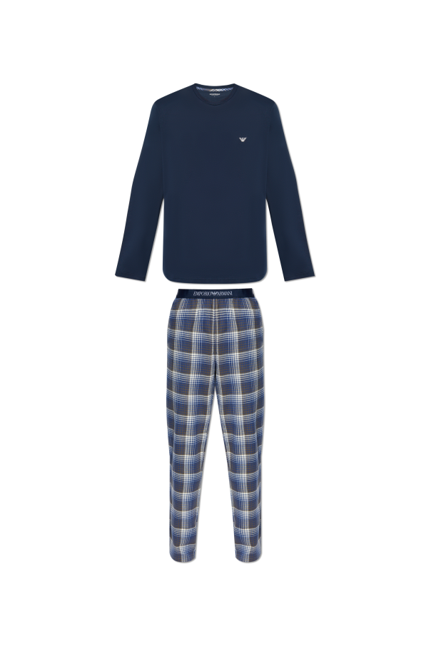 Emporio Armani EA Pyjama Set Long-Sleeve Top and Check Trousers Navy-3