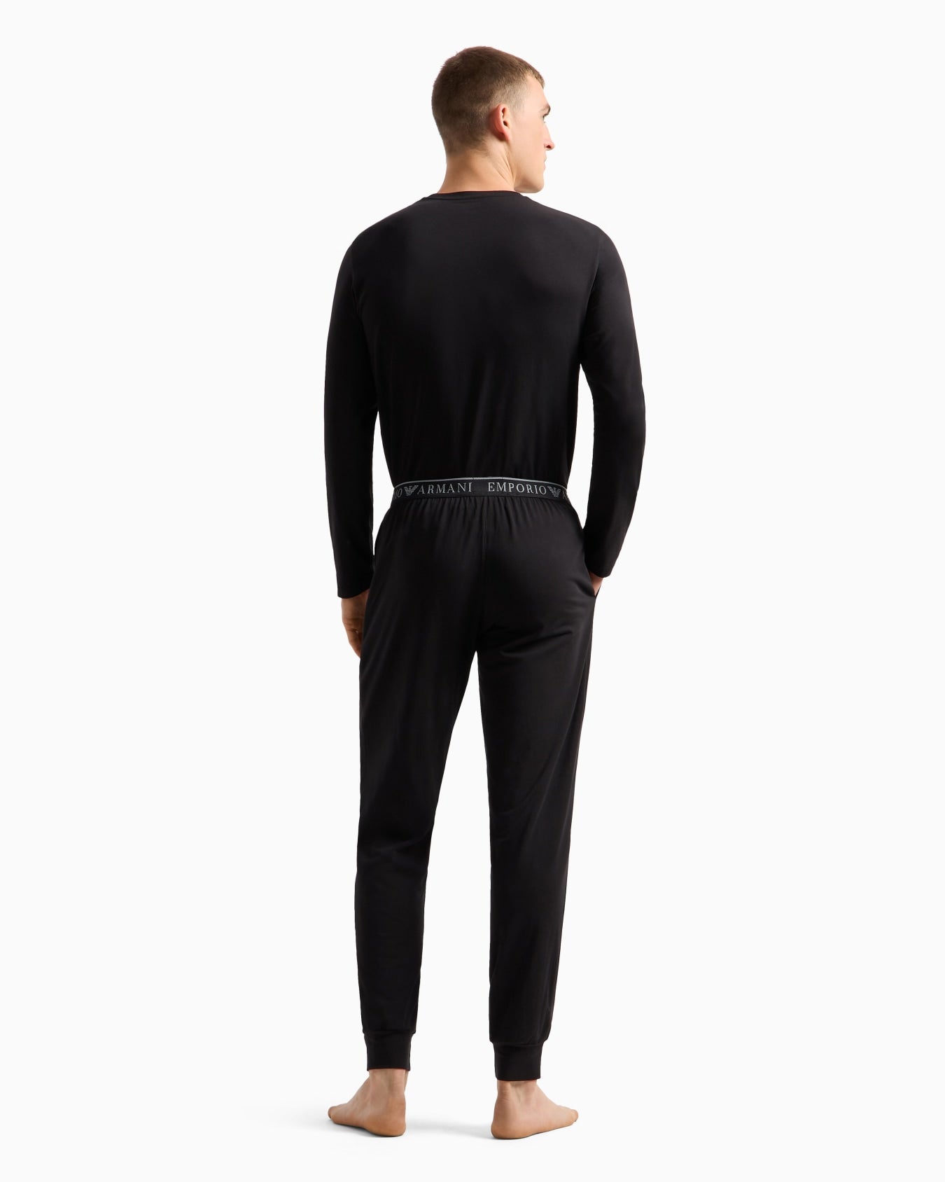 Emporio Armani Long-Sleeve Pyjama Set Crew Neck Logo Band Black-3