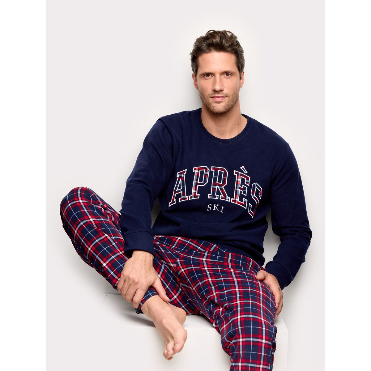 Yamamay Apres Ski Men's Long Fleece Pyjamas Mid Blue-1
