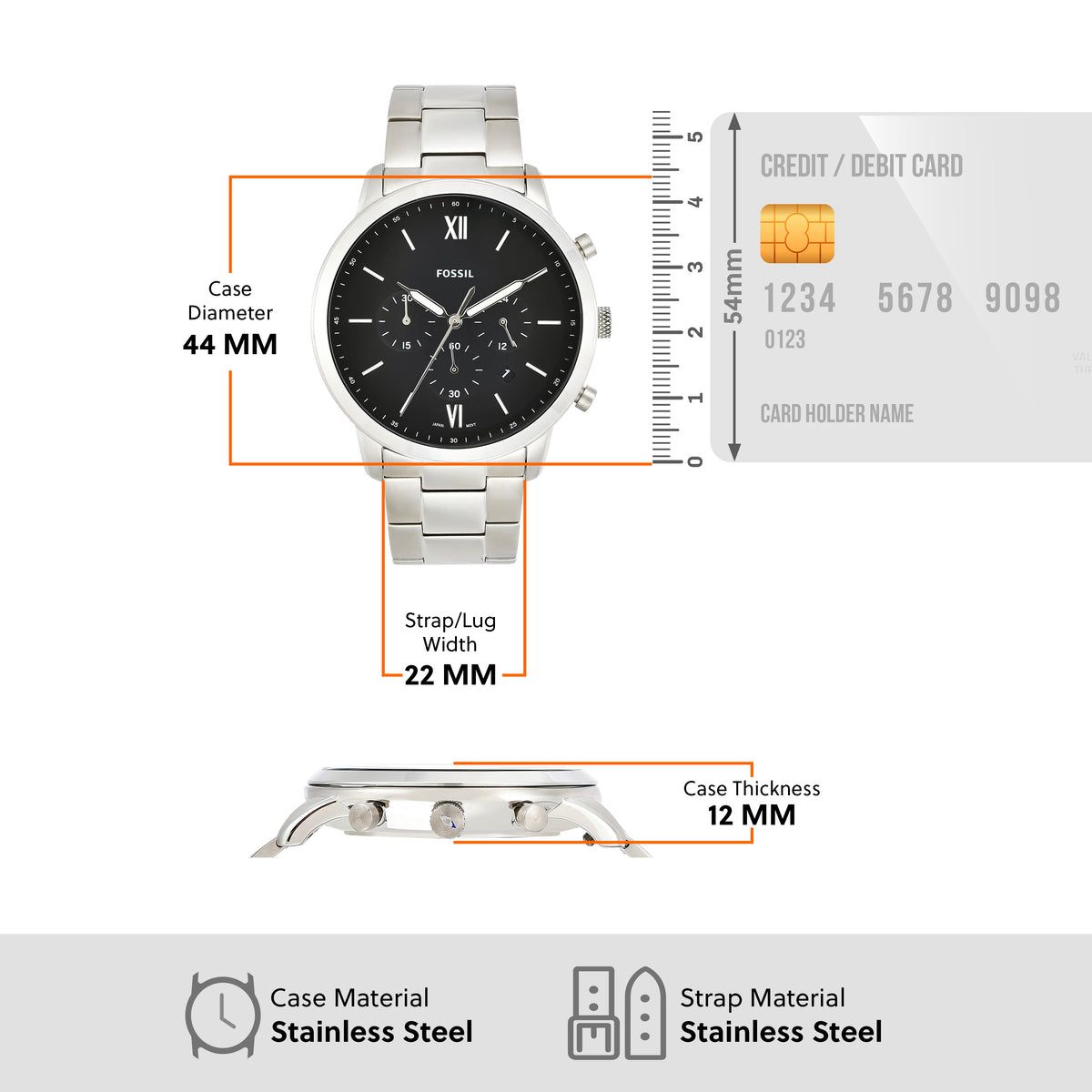 Fossil Neutra Chronograph Men's Watch 44mm Black Stainless Steel-5