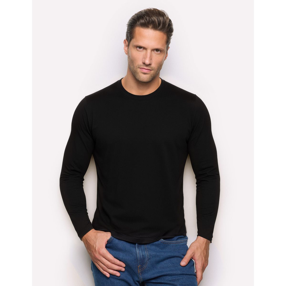 Yamamay Men's Crew-Neck Sweater TENCEL Modal & Silk Mid Blue-4