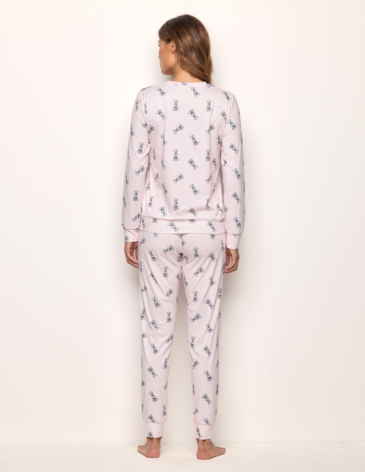 Yamamay Long Pyjama Set Dalmatian Print Pink Stretch Jersey-3