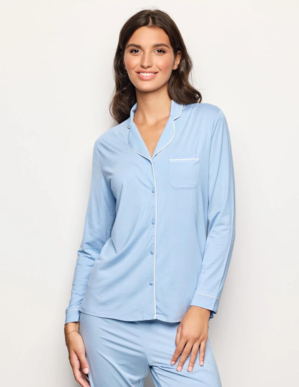 Yamamay Daily Shirt-Style Pajama Top TENCEL Modal Long Sleeve Celeste-3