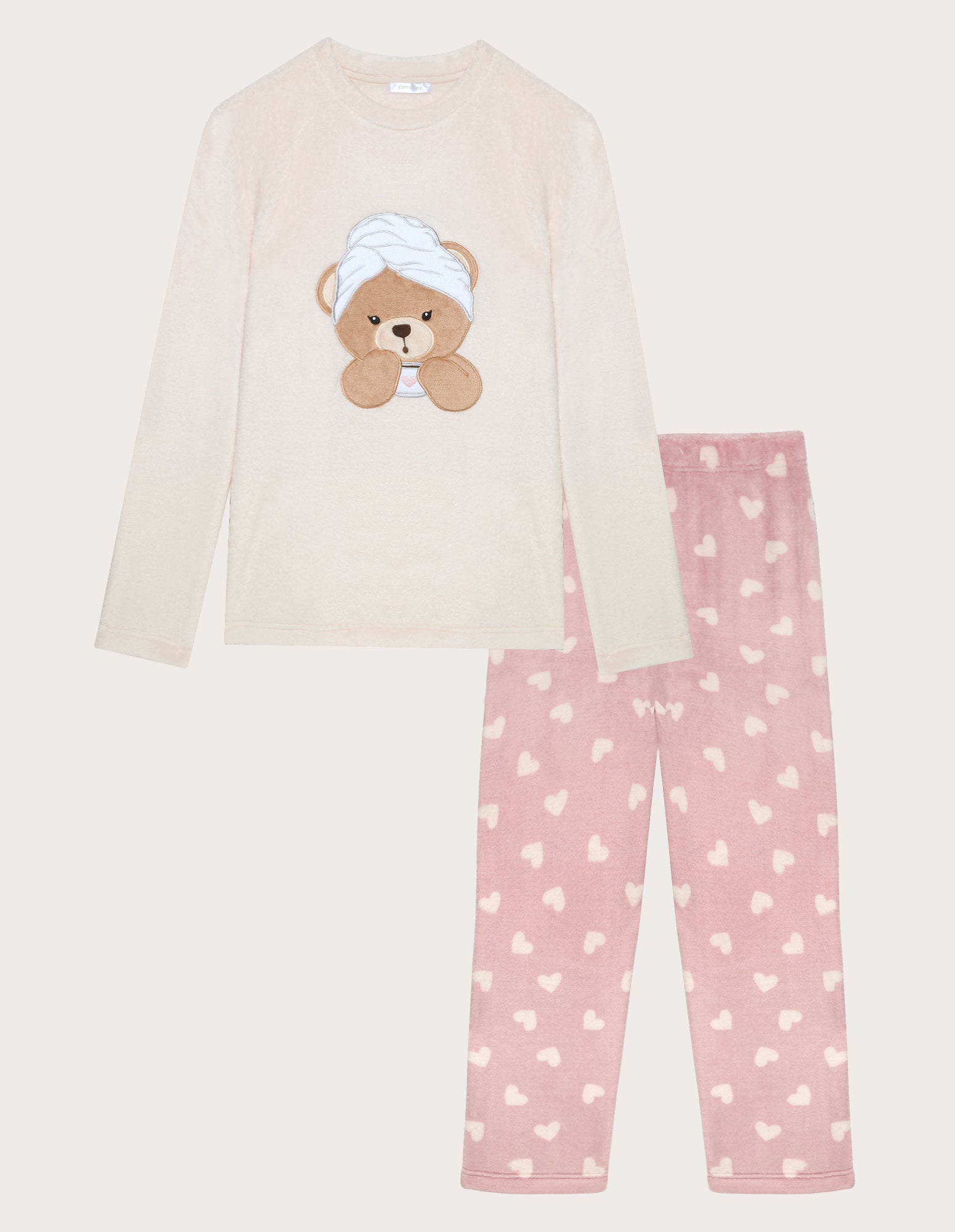 Yamamay Teddy Spa Time Women's Long Plush Pyjama Set Almond-5