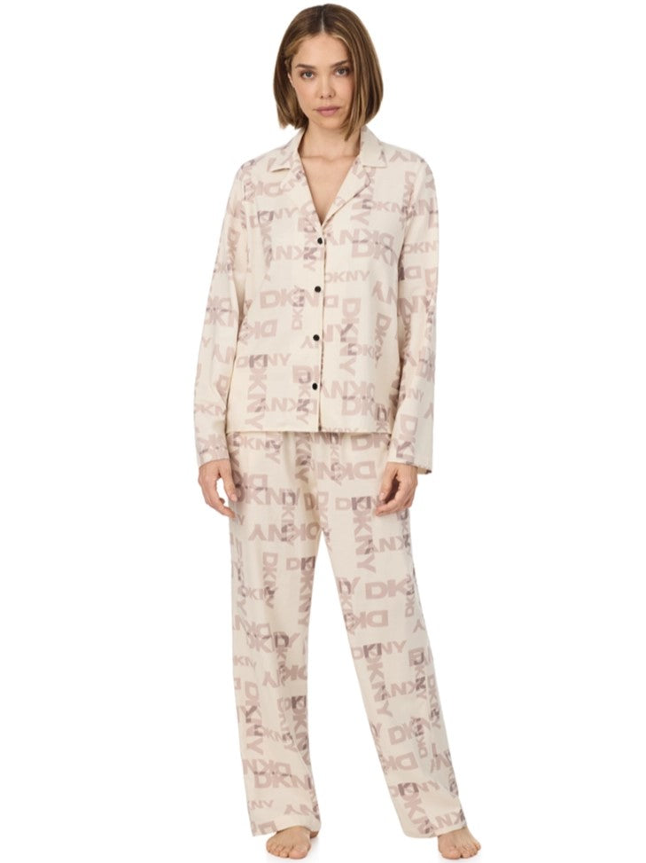 DKNY YI90129 beige logo-plaid pyjama set