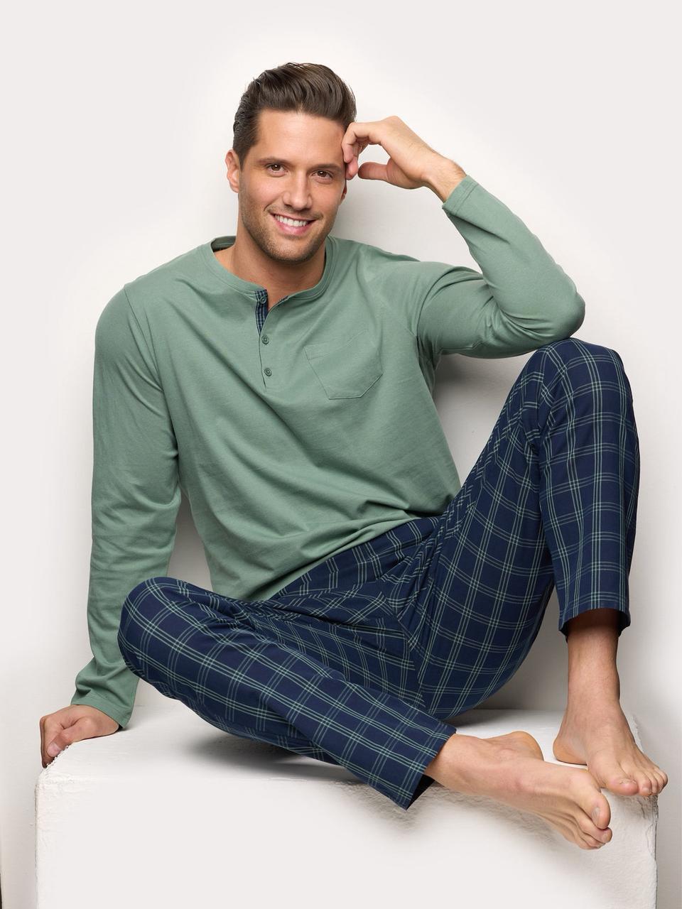 Yamamay Daily Pajamas II Men's Long Cotton Jersey Pajama Set Mid Blue-1
