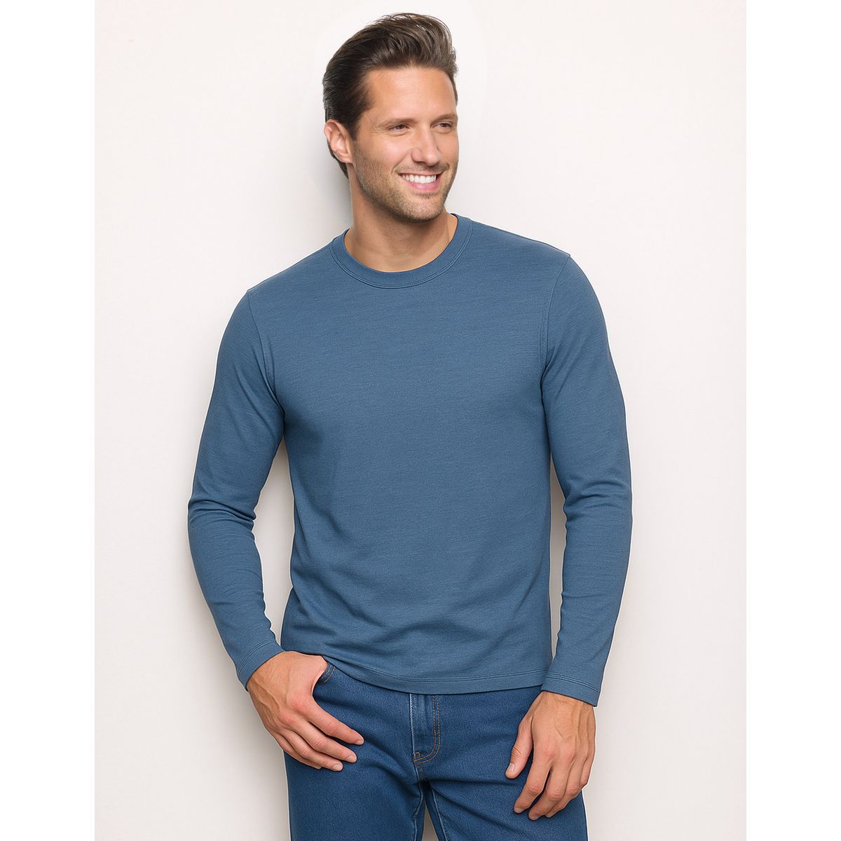 Yamamay Men's Crew-Neck Sweater TENCEL Modal & Silk Mid Blue-6