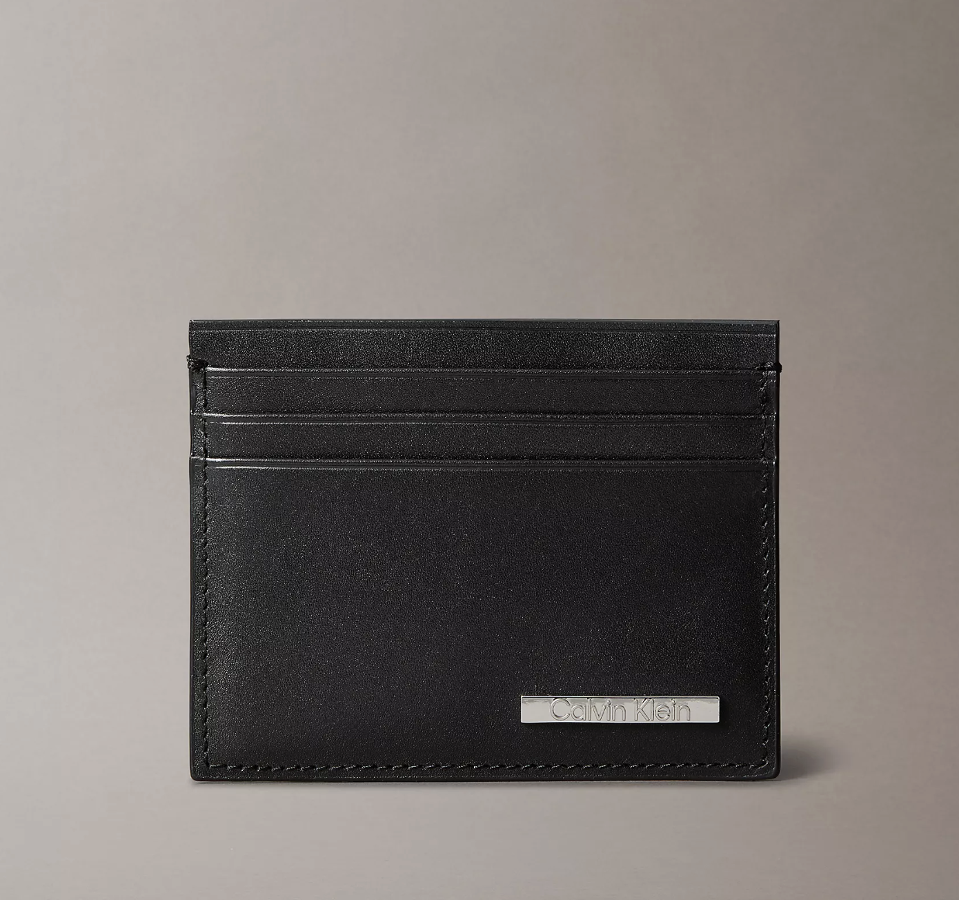 Calvin Klein Slim Leather Card Case Cardholder with Metal Logo Black-1