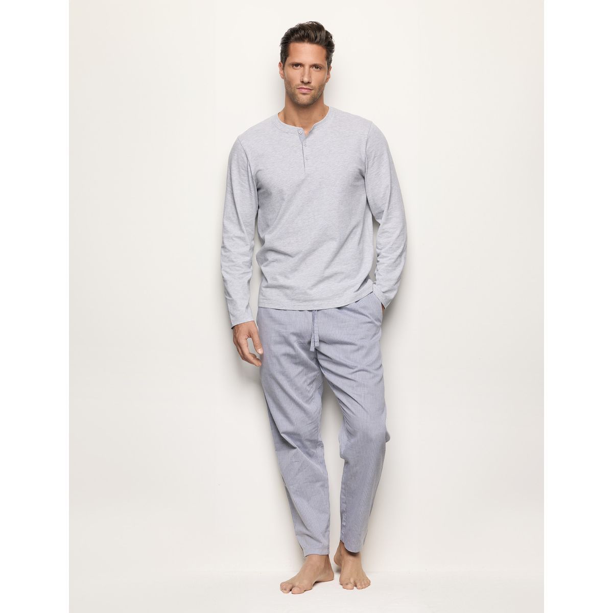 Yamamay Daily Pajamas Long Cotton-Jersey Pajama Set Light Melange Grey-1