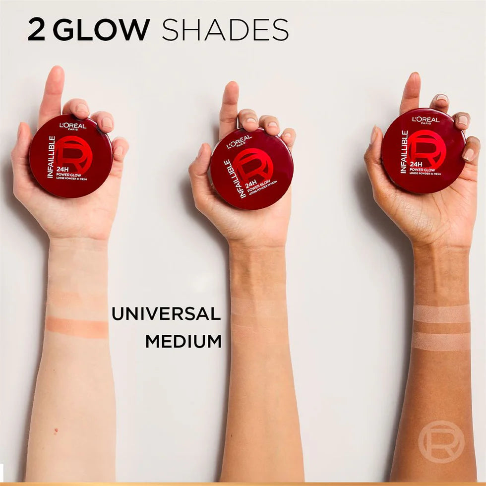 Infaillible 24H Power Glow Loose Powder in Mesh, Pore Blurring, Radiant Glow, and Hydrating Formula 9.5g